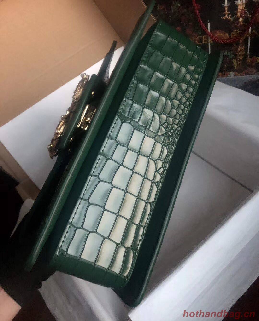 Dolce & Gabbana Origianl Crocodile Leather Bag 4916E Blackish green