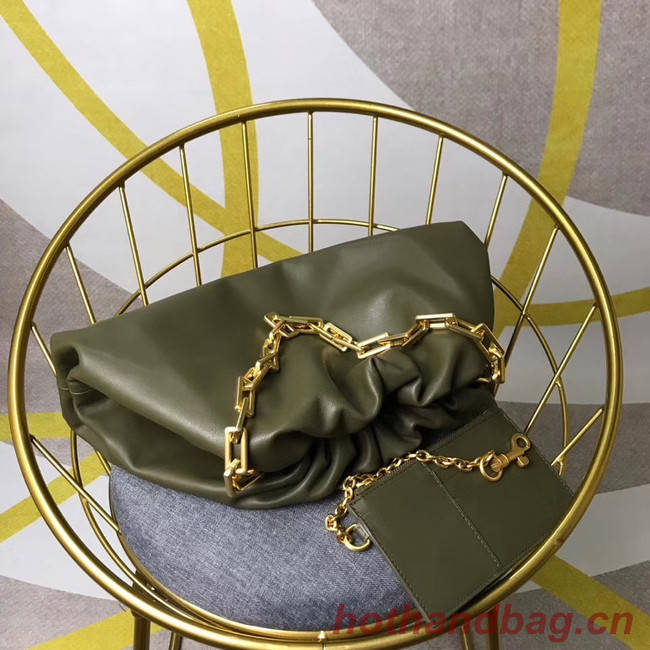 Bottega Veneta Nappa lambskin soft wide large Shoulder Bag 585853 Blackish green