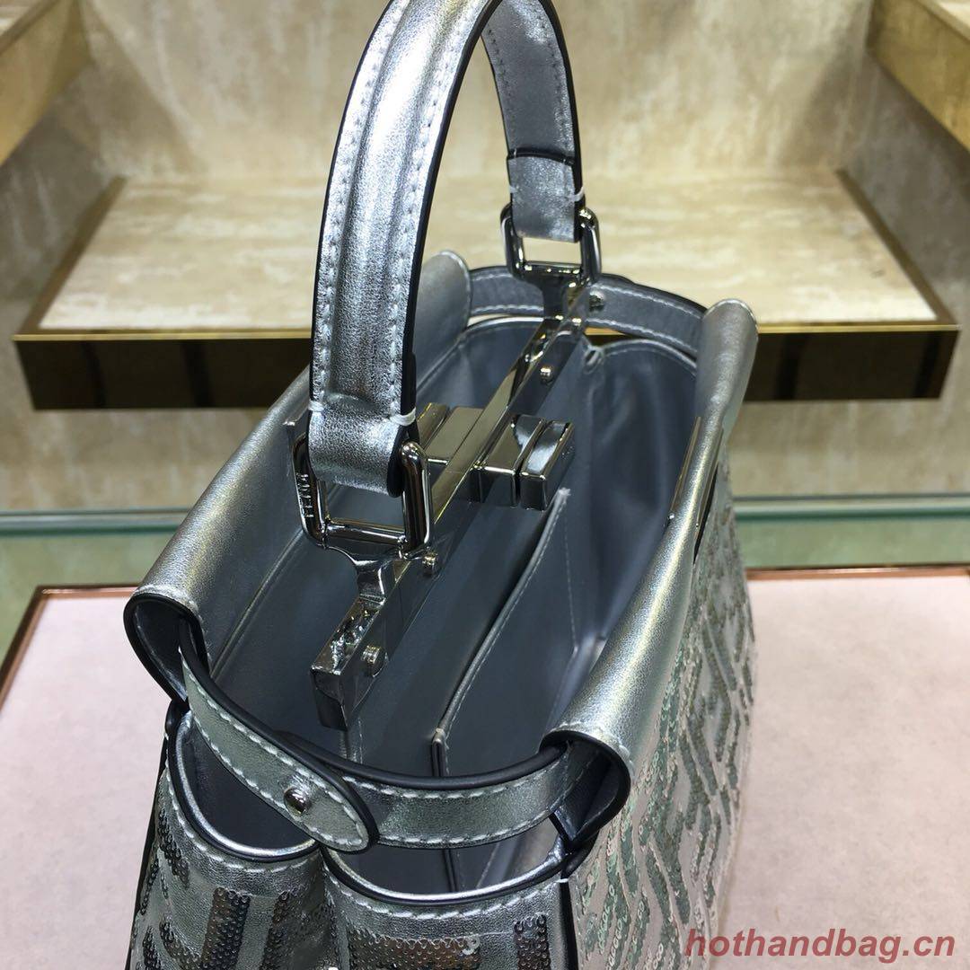 Fendi PEEKABOO ICONIC MEDIUM Silver leather bag 8BN290