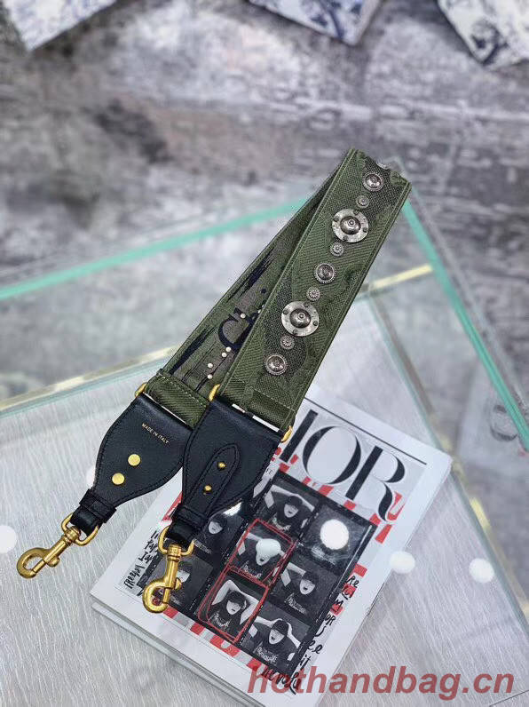 DIOR GREEN MULTICOLOR CAMOUFLAGE FULLY EMBROIDERED STRAP M042