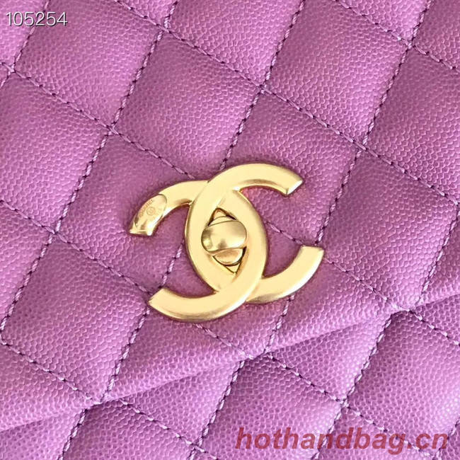 Chanel original Calfskin flap bag top handle A92292 Purplish&gold-Tone Metal