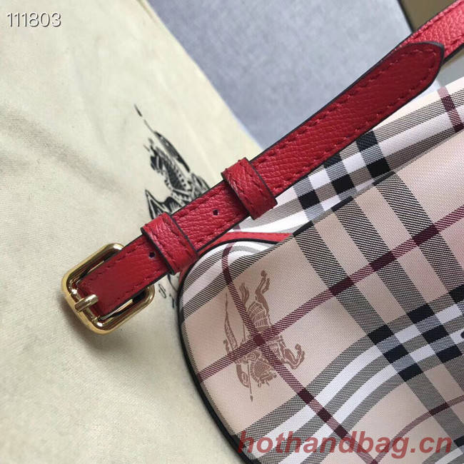 BURBERRY Banner small vintage check and leather tote Bag 1581 red
