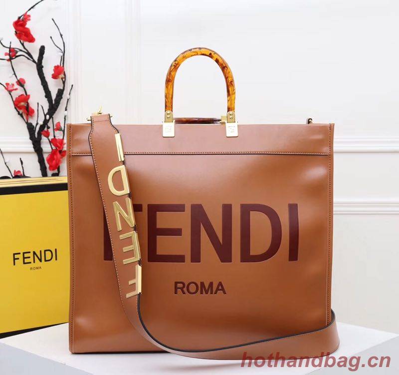 FENDI Shopper leather bag F6398 Brown