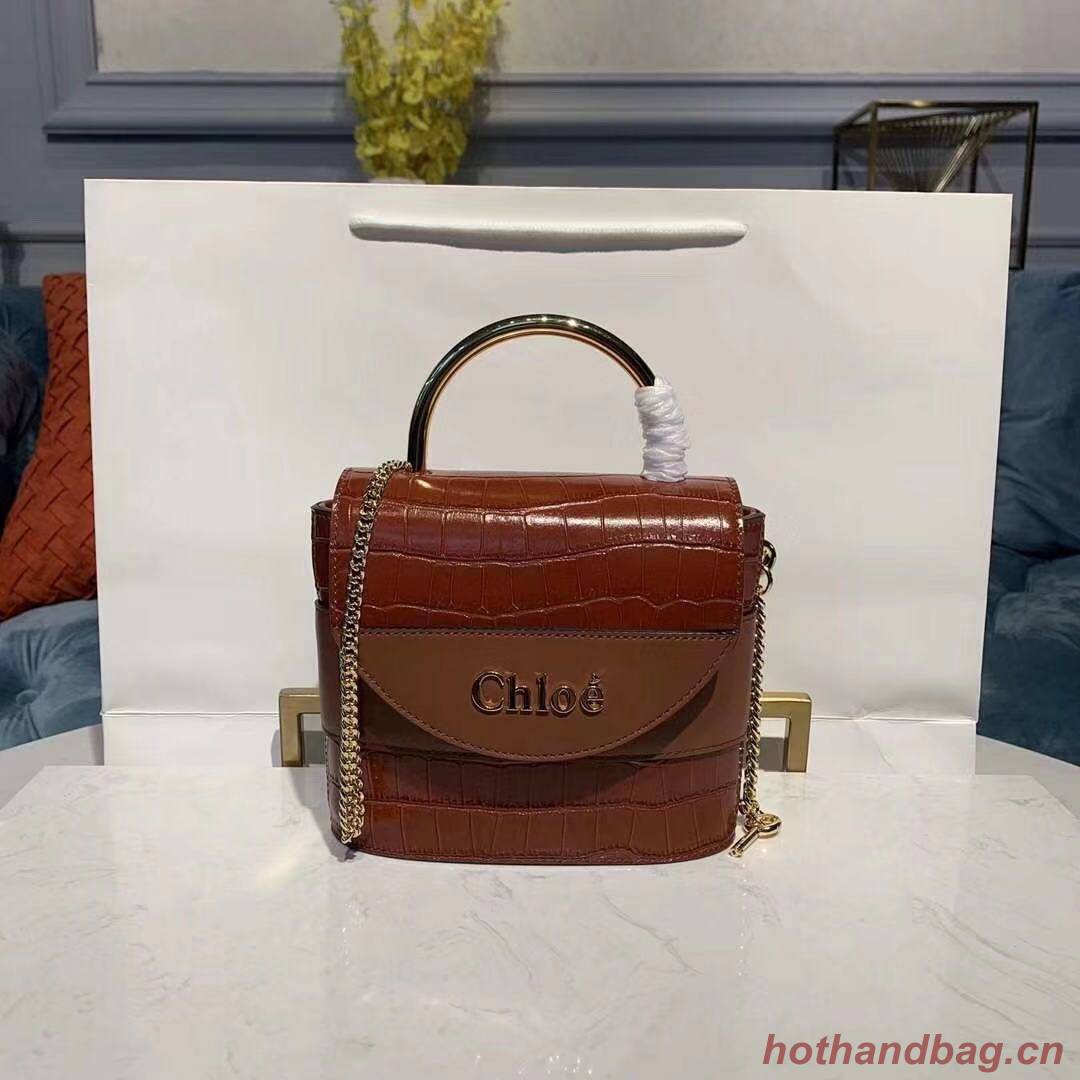 Chloe Original Crocodile skin Leather Top Handle Small Bag 3S030 Brown