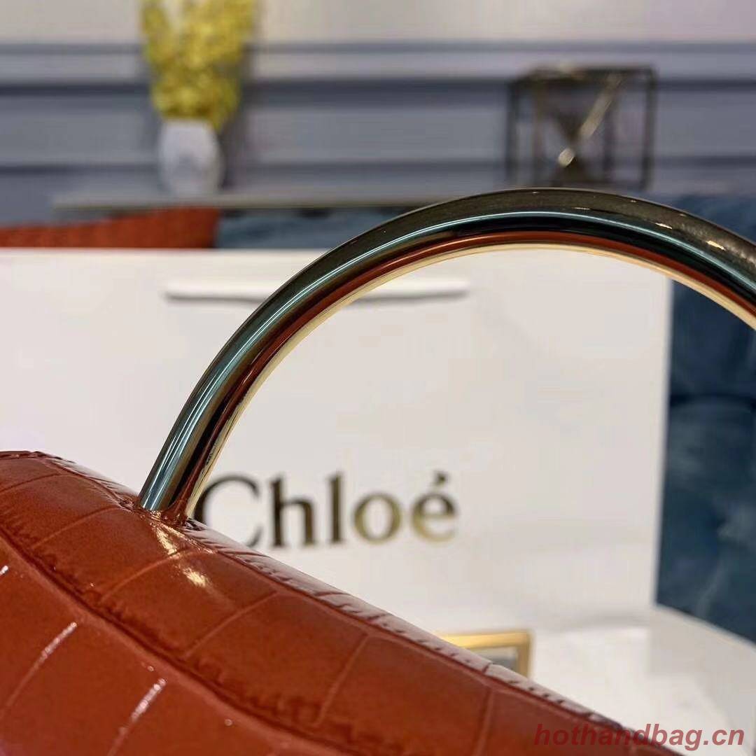 Chloe Original Crocodile skin Leather Top Handle Small Bag 3S030 Brown