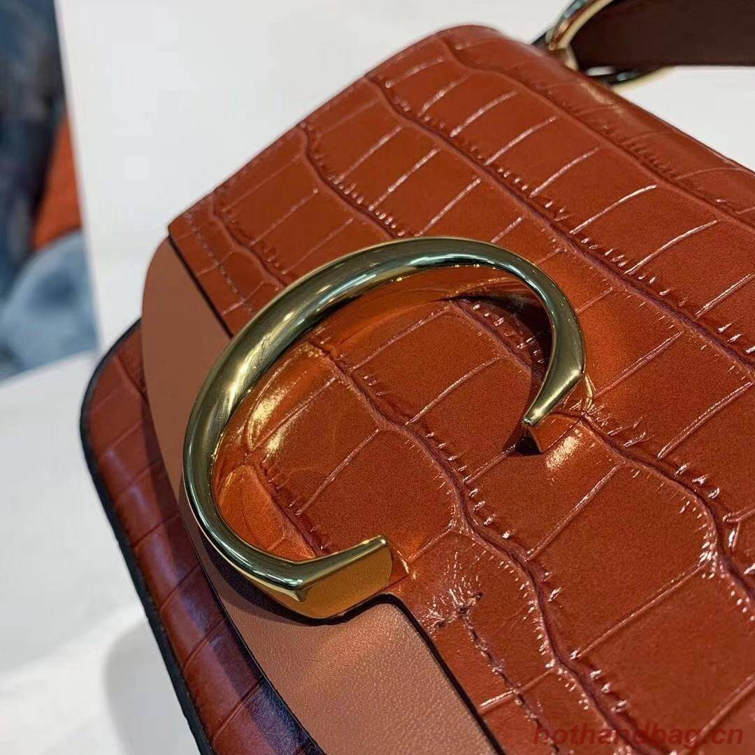 Chloe Original Crocodile skin Leather Top Handle Small Bag 3S030 brown