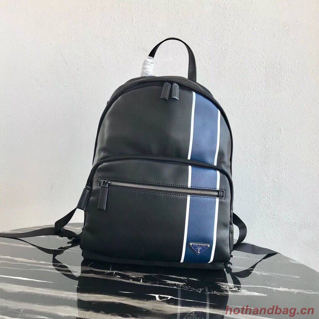 Prada Technical fabric and leather backpack 2VZ066 black&blue