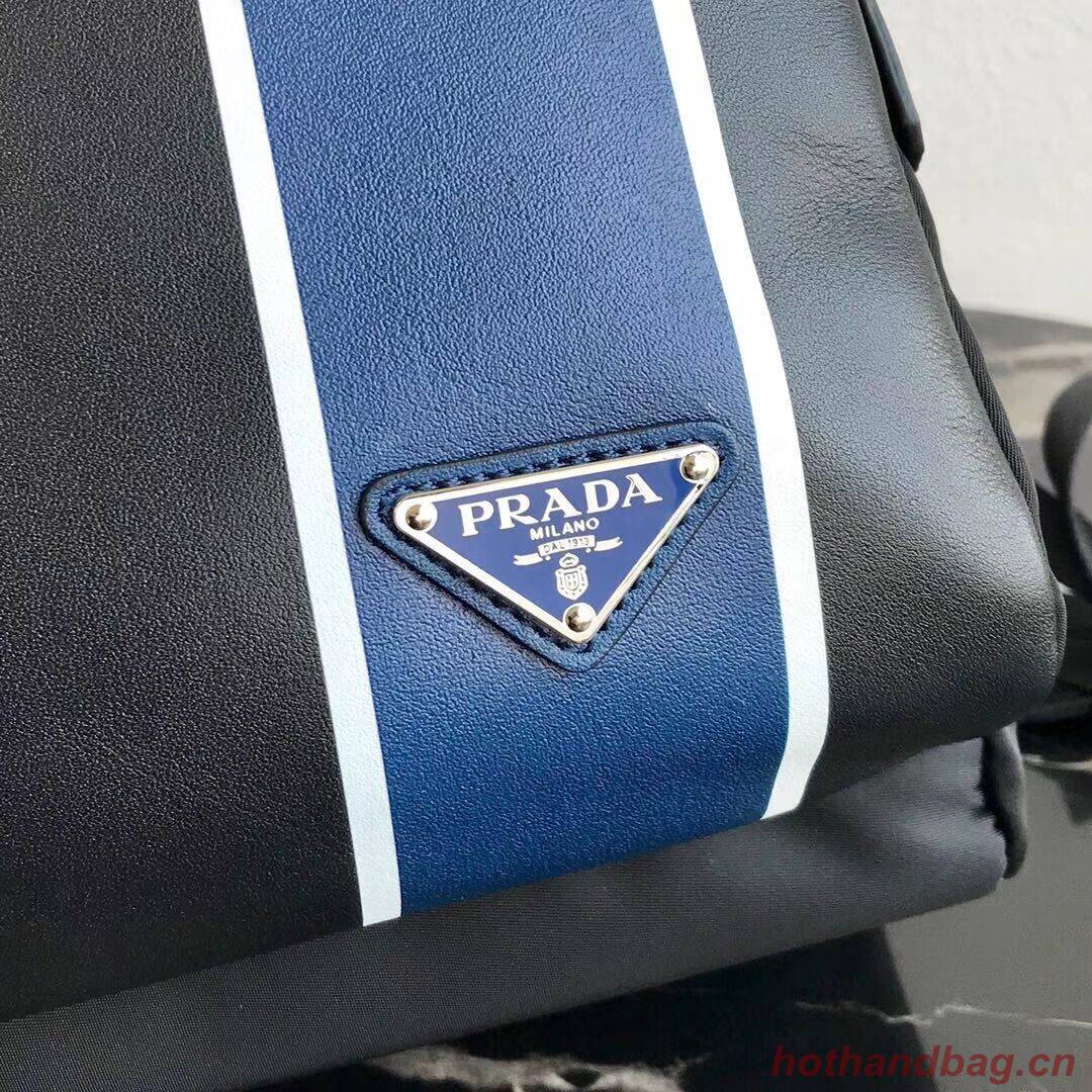 Prada Technical fabric and leather backpack 2VZ066 black&blue