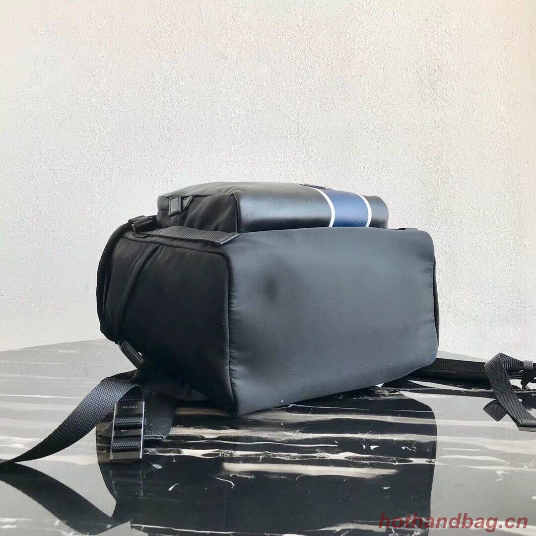 Prada Technical fabric and leather backpack 2VZ135 black&blue