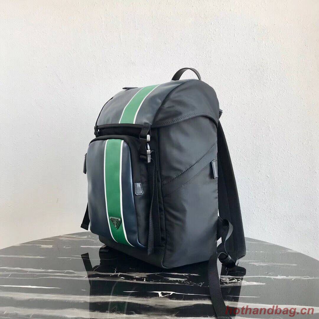 Prada Technical fabric and leather backpack 2VZ135 black&green