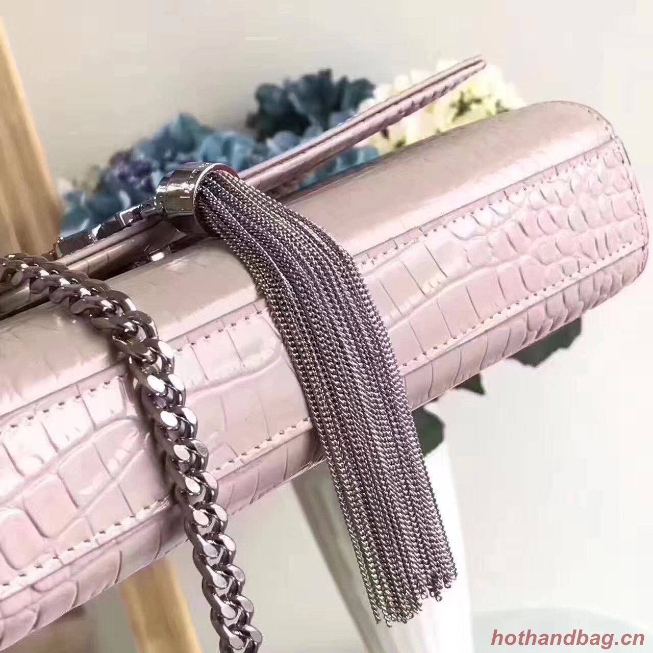 Yves Saint Laurent Crocodile Original Leather Shoulder Bag 1456 Pink&Silver