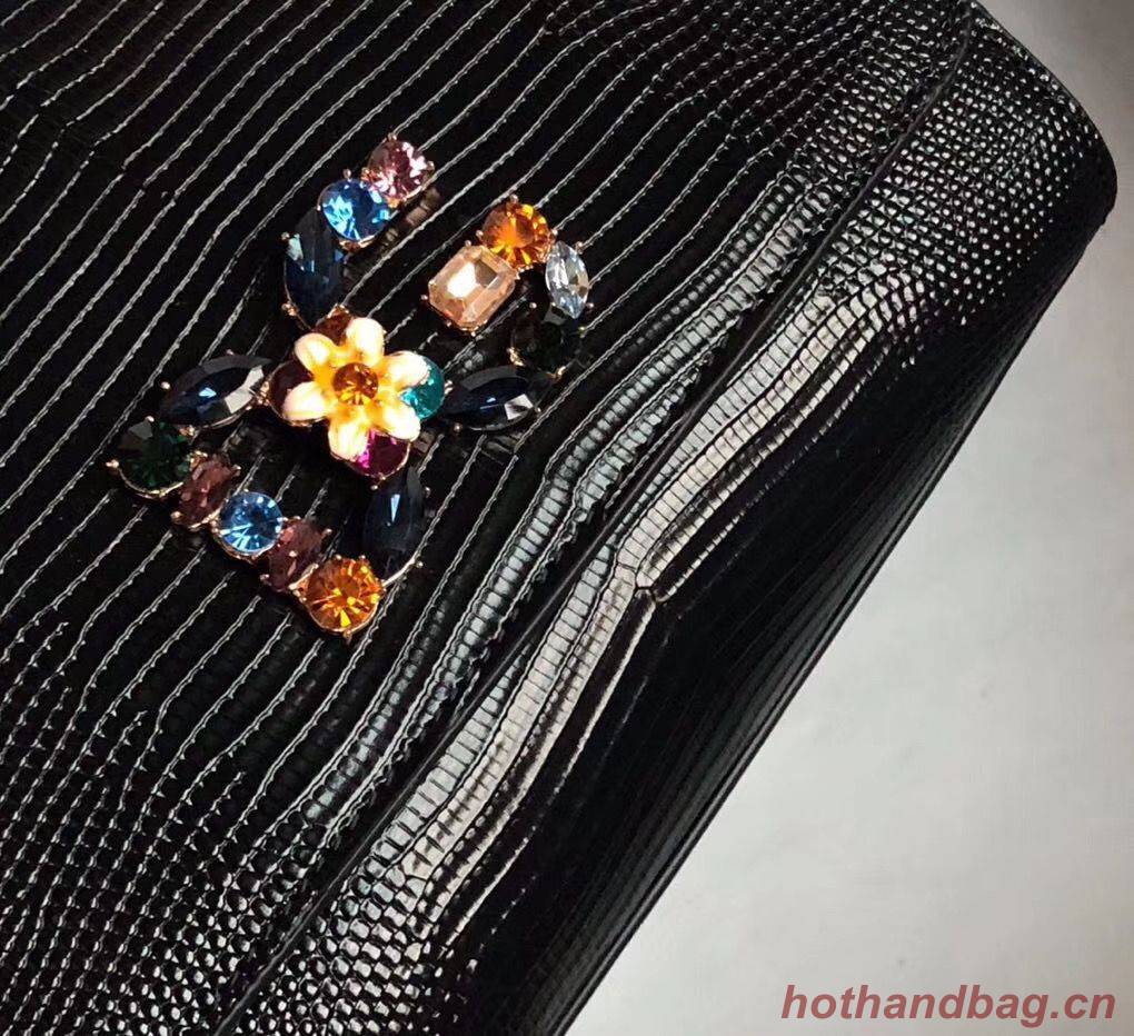 Dolce & Gabbana Origianl Lizard Leather Flower Logo Bag BB4137 Black
