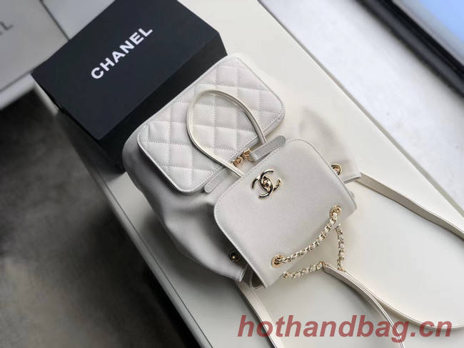Chanel backpack Grained Calfskin & Gold-Tone Metal A57571 white