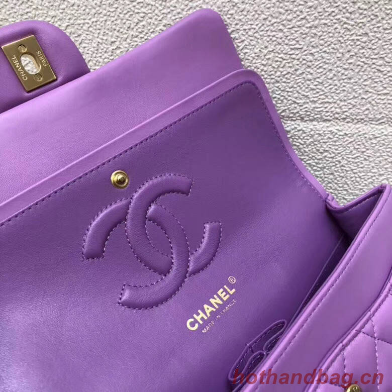 CHANEL Classic Handbag Lambskin purple 1112 & gold-Tone Metal