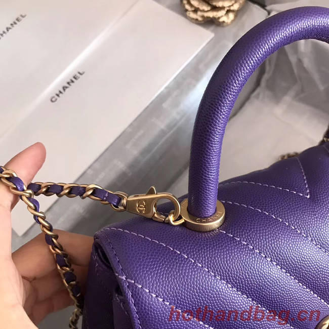 Chanel Small Flap Bag with Top Handle V92990 dark purple & gold-Tone Metal