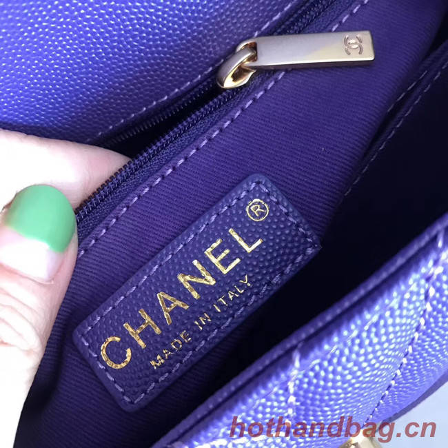 Chanel Small Flap Bag with Top Handle V92990 dark purple & gold-Tone Metal