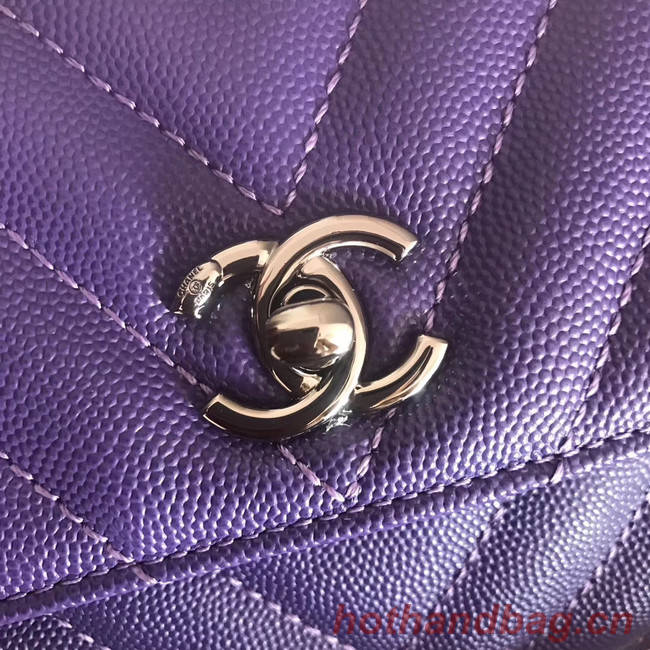 Chanel Small Flap Bag with Top Handle V92990 dark purple & silver-Tone Metal