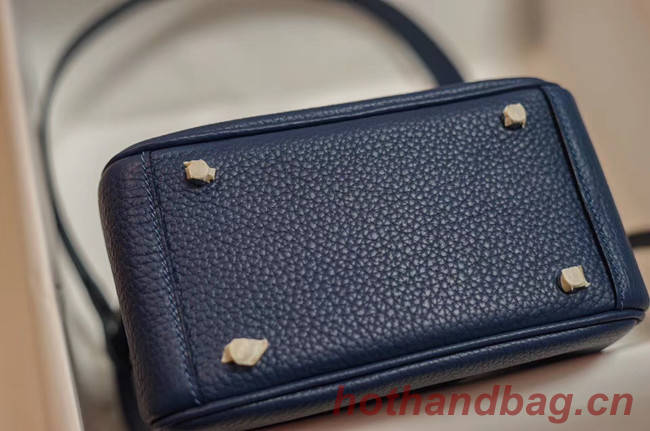 Hermes mini Lindy Togo Leather Bag LD19 blue&Silver-Tone Metal