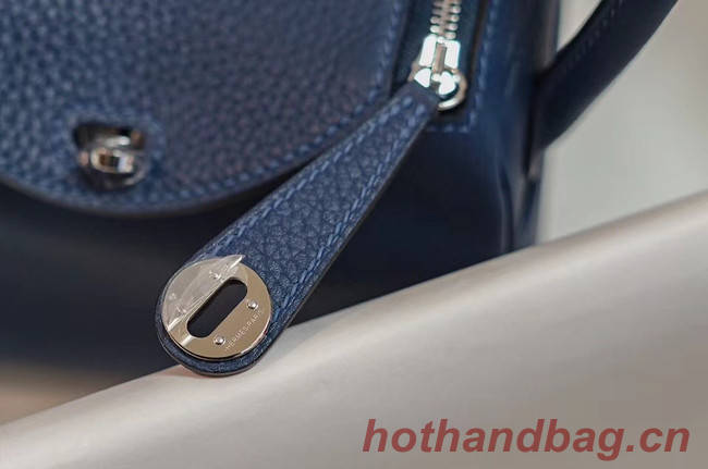 Hermes mini Lindy Togo Leather Bag LD19 blue&Silver-Tone Metal
