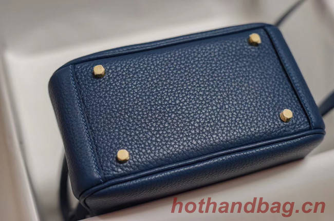Hermes mini Lindy Togo Leather Bag LD19 blue&gold-Tone Metal