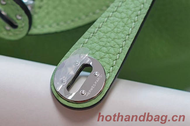 Hermes mini Lindy Togo Leather Bag LD19 green&Silver-Tone Metal
