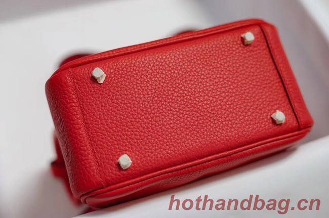 Hermes mini Lindy Togo Leather Bag LD19 red&Silver-Tone Metal