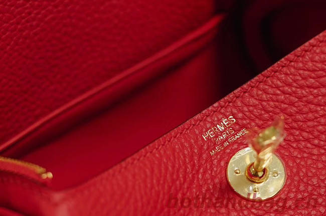 Hermes mini Lindy Togo Leather Bag LD19 red&gold-Tone Metal