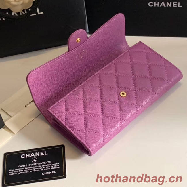 Chanel Calfskin Leather & Gold-Tone Metal Wallet A6888 Lavender
