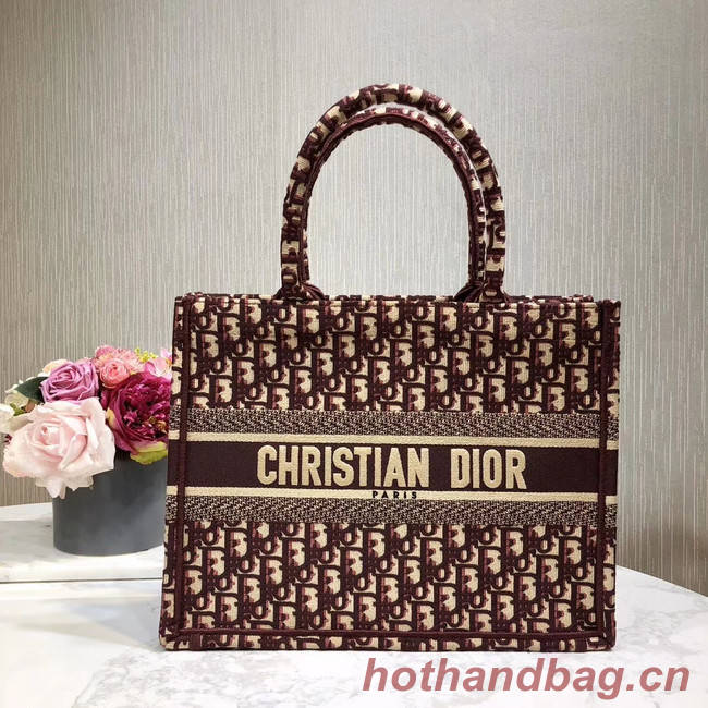 DIOR BOOK TOTE BAG IN EMBROIDERED CANVAS C1286-2 BURGUNDY