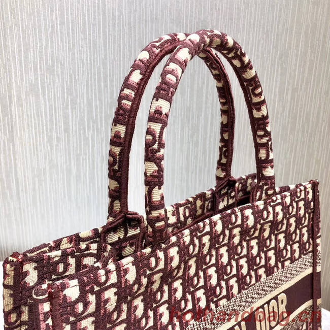 DIOR BOOK TOTE BAG IN EMBROIDERED CANVAS C1286-2 BURGUNDY