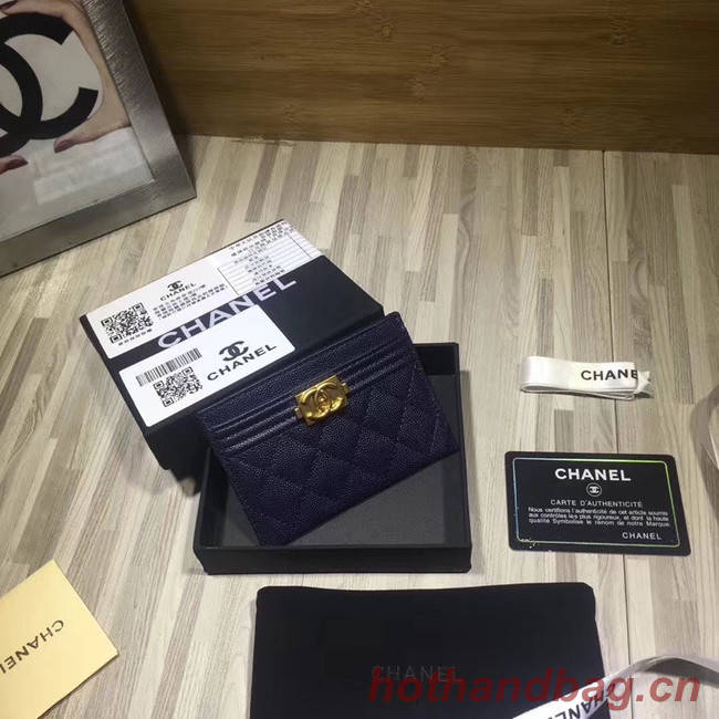 Chanel classic card holder Grained Calfskin & Gold-Tone Metal 84430 dark blue