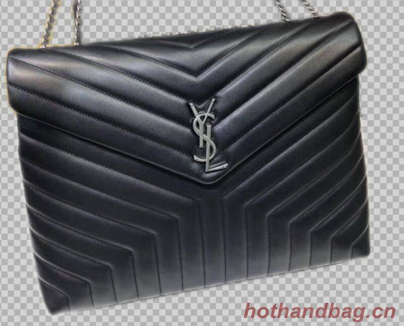 Yves Saint Laurent Calfskin Leather Jumbo Tote Bag Black 464698 Silver hardware