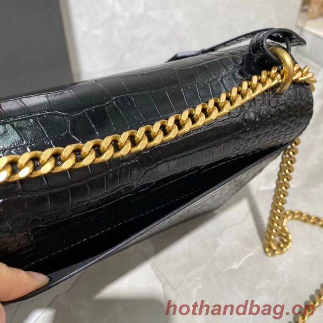 Yves Saint Laurent Calfskin Leather Shoulder Bag Y542206A Black&gold-Tone Metal