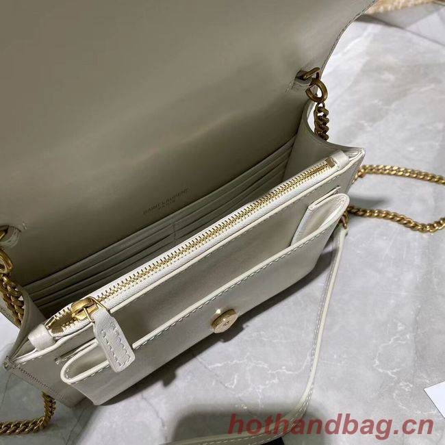 Yves Saint Laurent Calfskin Leather Shoulder Bag Y533036 White&gold-Tone Metal