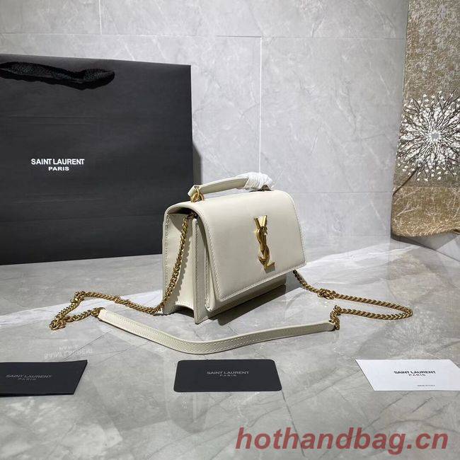 Yves Saint Laurent Calfskin Leather Shoulder Bag Y533036 White&gold-Tone Metal