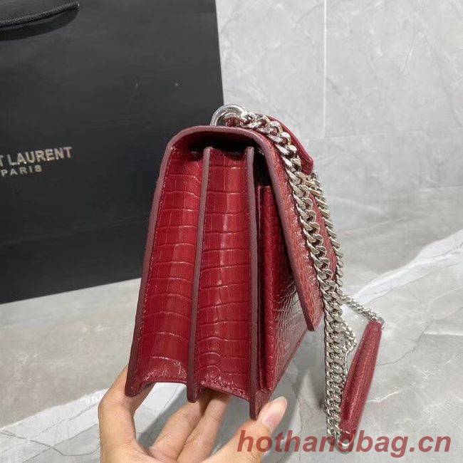 Yves Saint Laurent Calfskin Leather Shoulder Bag Y542206A red&silver-Tone Metal