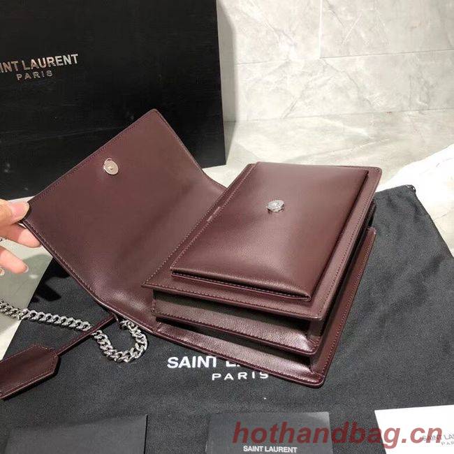 Yves Saint Laurent Calfskin Leather Shoulder Bag Y542206B Burgundy &silver-Tone Metal