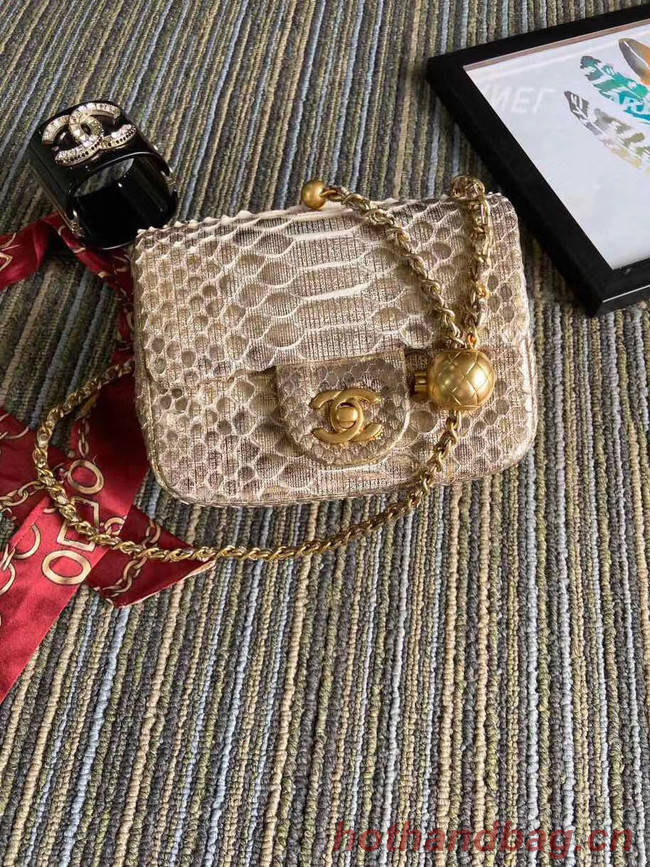 Chanel Original Small Snake skin flap bag AS1115 apricot