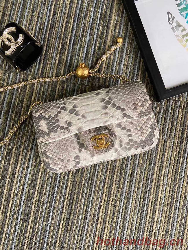 Chanel Original Small Snake skin flap bag AS1116 light grey