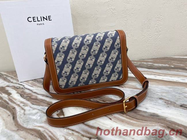 CELINE TRIOMPHE BAG IN TEXTILE AND NATURAL CALFSKIN 18888 Brown