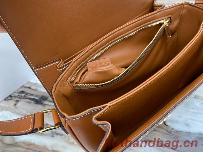 CELINE TRIOMPHE BAG IN TEXTILE AND NATURAL CALFSKIN 18888 Brown