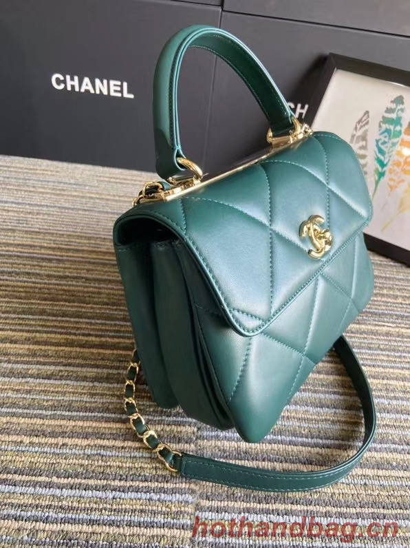 Chanel CC original lambskin top handle flap bag A92236 green&Gold-Tone Metal
