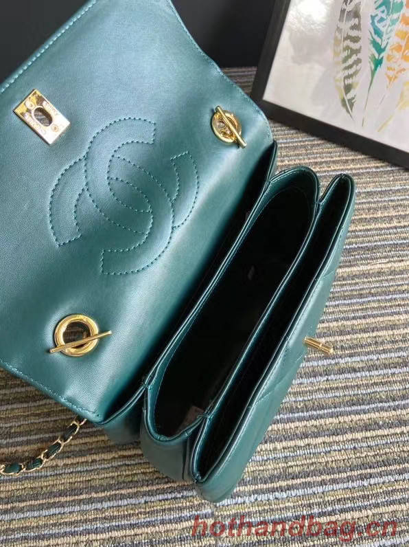 Chanel CC original lambskin top handle flap bag A92236 green&Gold-Tone Metal