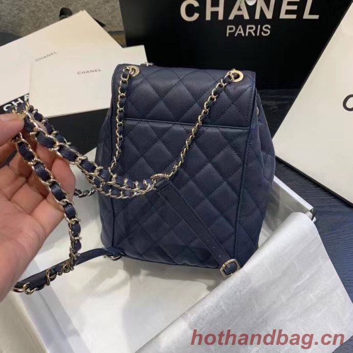 Chanel backpack Grained Calfskin & Gold-Tone Metal AS1371 Navy