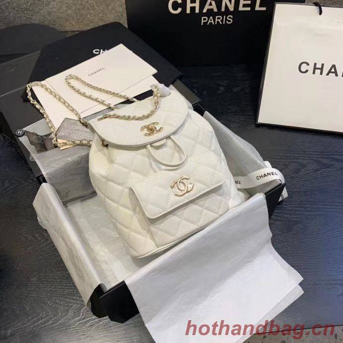 Chanel backpack Grained Calfskin & Gold-Tone Metal AS1371 White