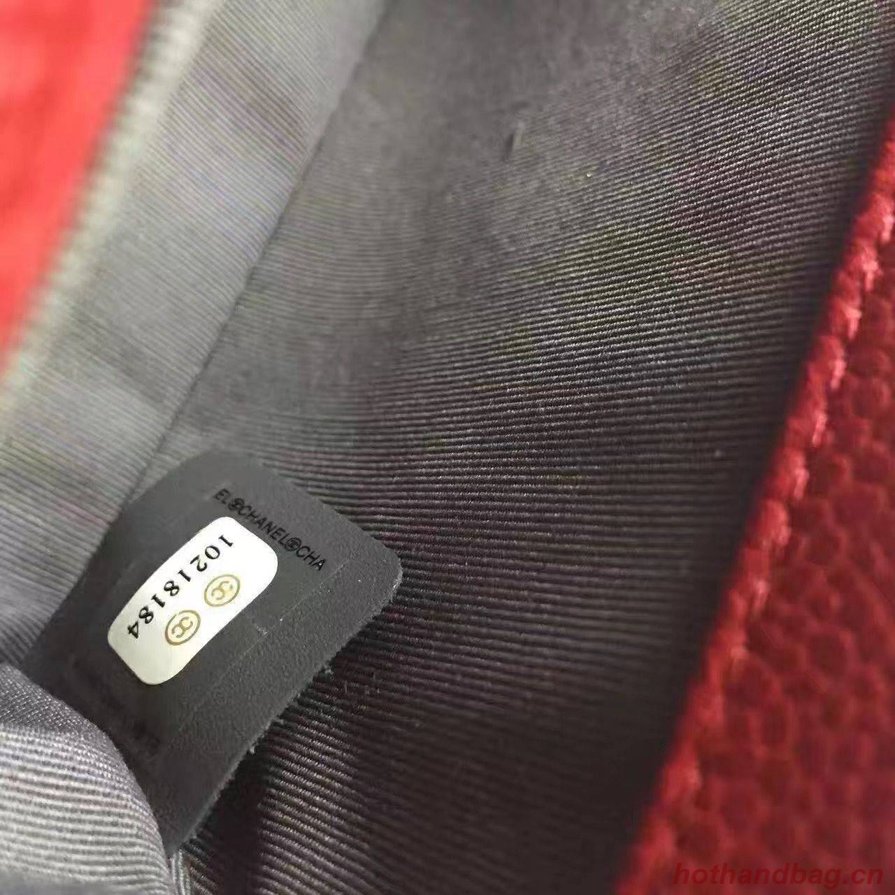 Chanel Le Boy Flap Shoulder Bag Original Cavier Leather A67085 Red Gold Buckle