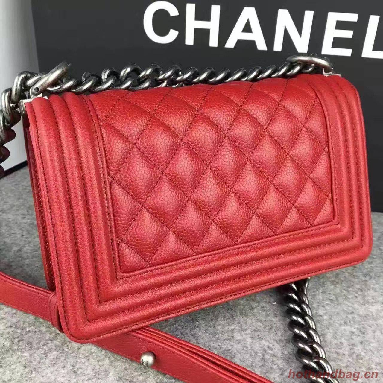 Chanel Le Boy Flap Shoulder Bag Original Cavier Leather A67085 Red Silver Buckle