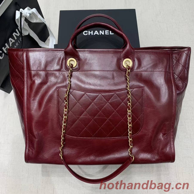 Chanel cowhide Tote Shopping Bag A66942 Burgundy