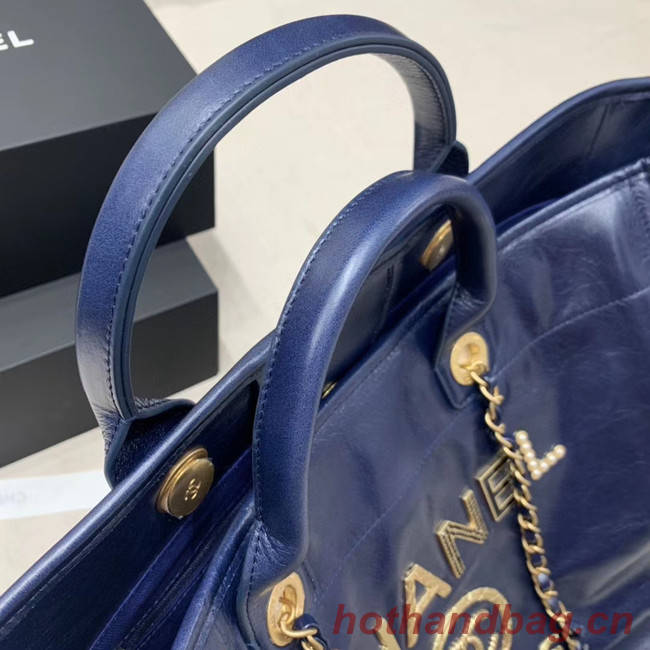Chanel cowhide Tote Shopping Bag A66942 blue