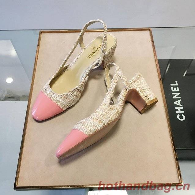 Chanel tweed slingbacks 55mm heel G31318 beige&pink
